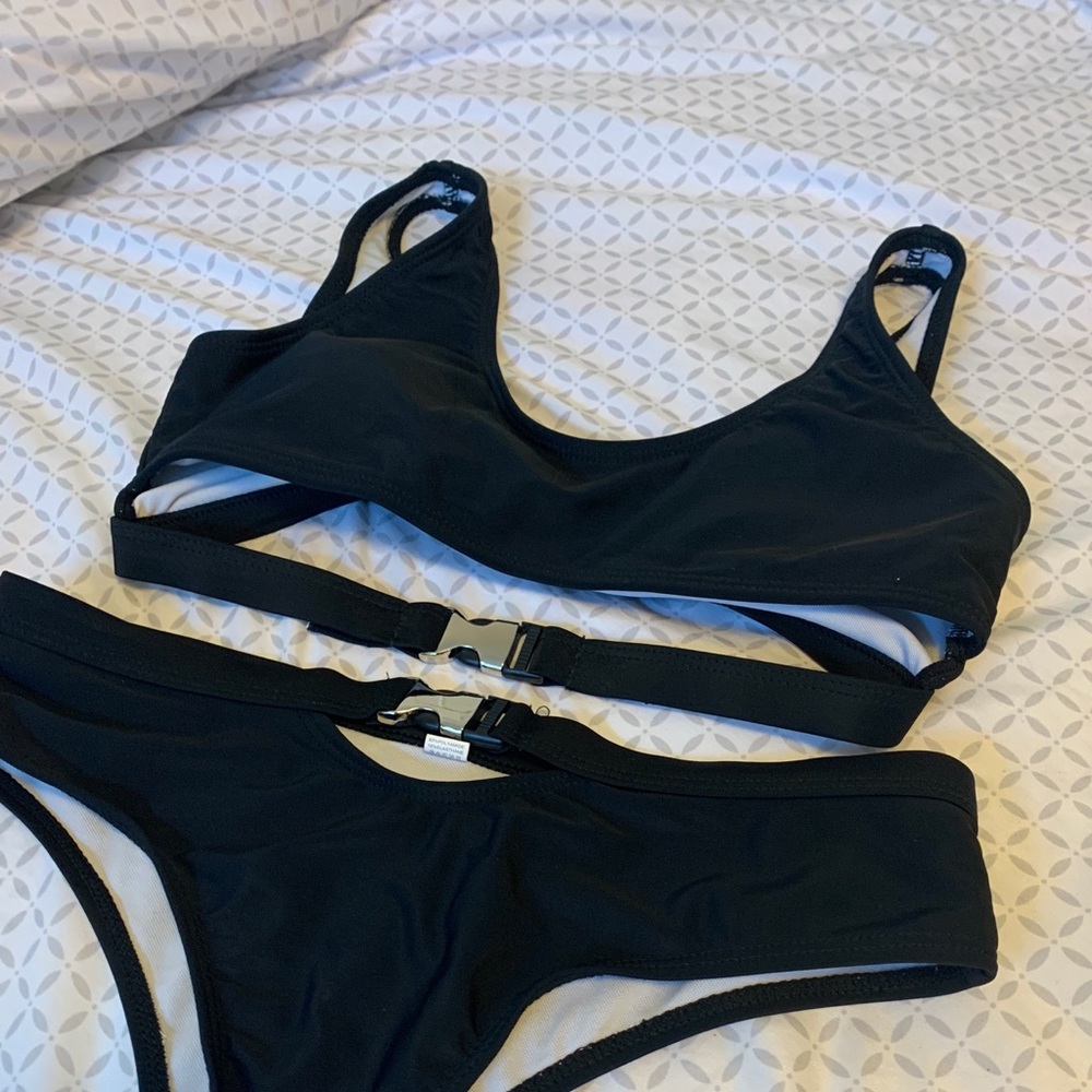 Black Two Piece Buckle Swim Bikini
